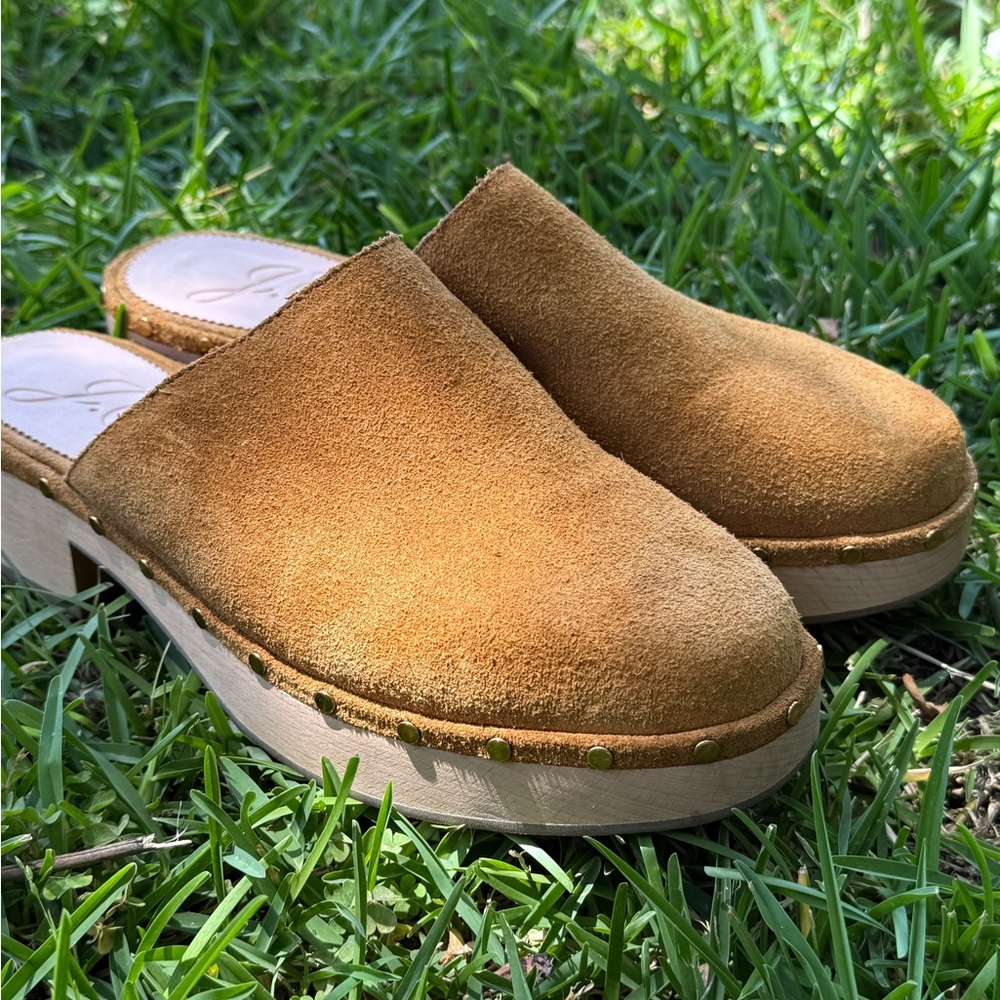 J. Crew Mules Dakota Suede Wood Sole Clogs Slip On Style Womens size 9.5 - Picture 1 of 9